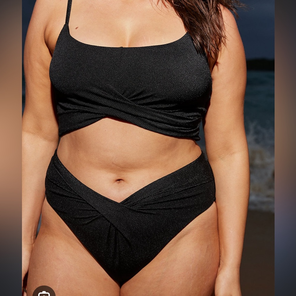 AERIE SHINE PIQUE TWIST HIGH CUT BIKINI BOTTOM AND BIKINI TOP